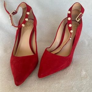 Vince Camuto Red Stiletto Heels with pearls